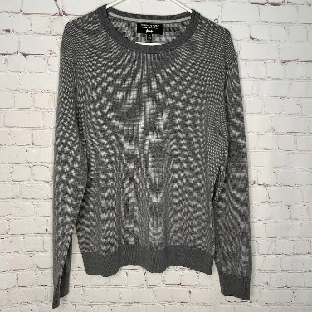 Banana‎ Republic Baruffa Sweater Men's Medium Gray Italian Merino Wool Pullover